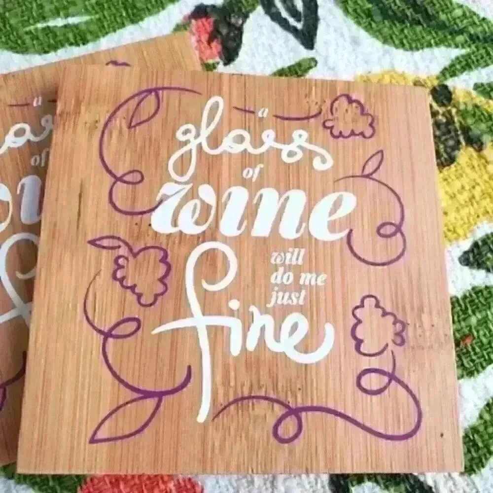 Set of four wood square coasters home wine